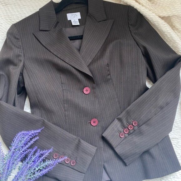Ann Taylor Loft Women's Brown Pinstripe Wool Blend Blazer Jacket Size 2 - Picture 6 of 6